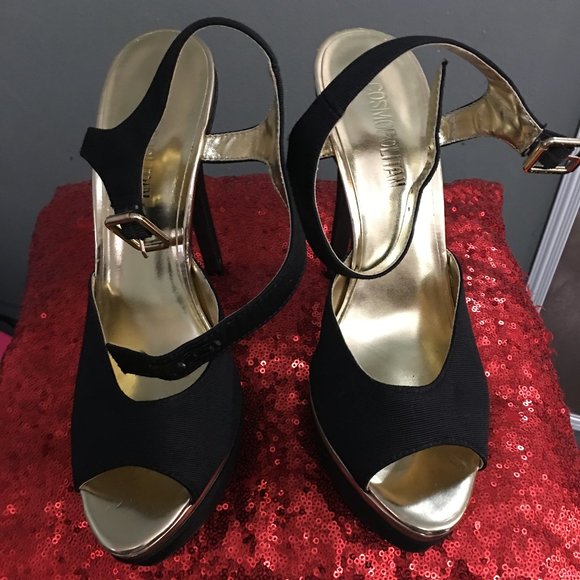 Cosmopolitan Shoes - Black & Gold Stilettos/Sandals